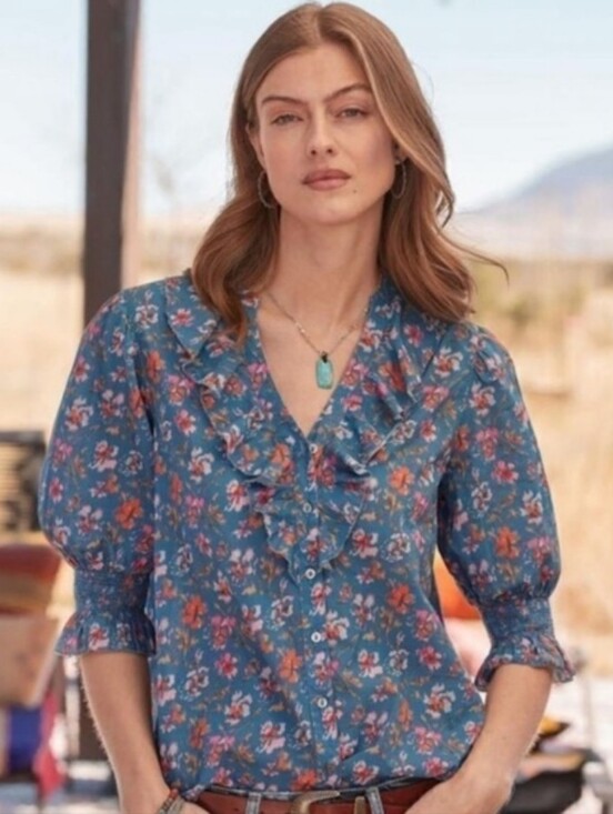 Sundance Tops - Sundance Ruffle Front Floral Blouse.